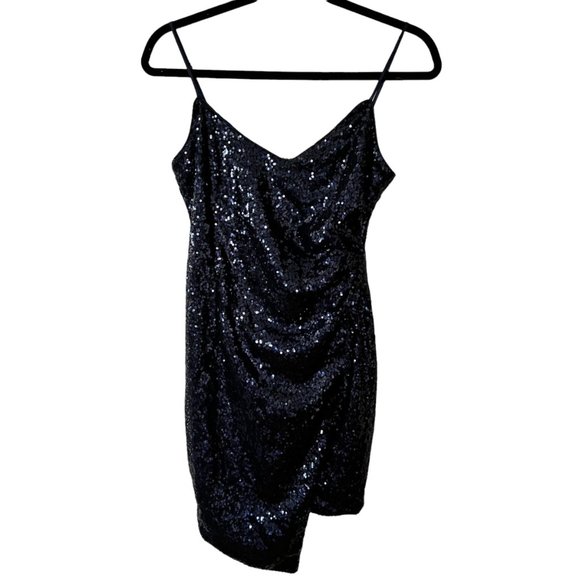 🔴 2 for $20 Lulus Call the Limo Blue Sequin Faux Wrap Bodycon Dress S - Picture 5 of 12